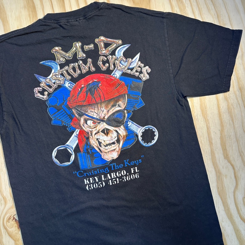 Hanes Beefy-T M-D Custom Cycles Key Largo FL Skull Graphic Pocket Tee Black M